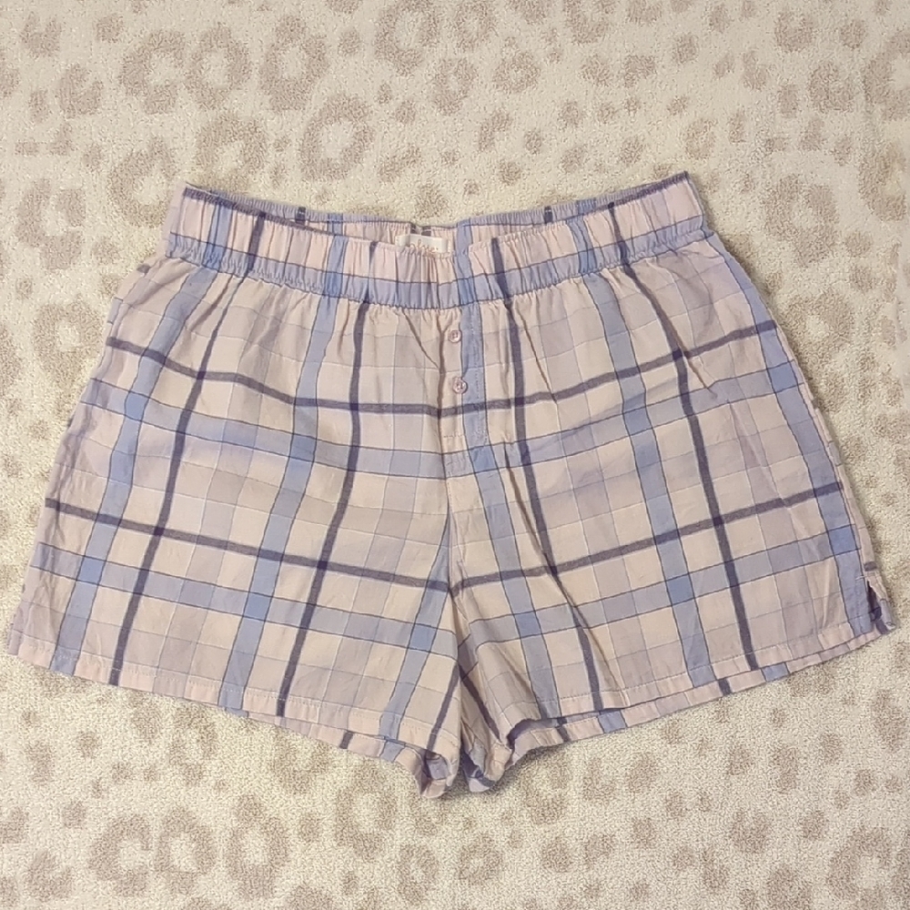Plaid Women's Sleep Shorts Cotton Flannel Boxers Medium